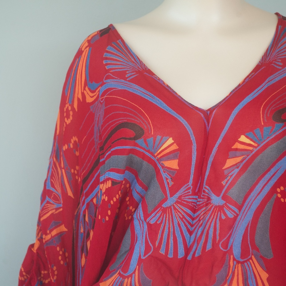 Free People Red Boho Beneath The Sea Lightweight Blouse - Picture 5 of 9